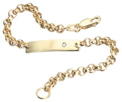 Gold bracelet Diamond High polish 9ct gold Childs Identity 5.5 inch on 3mm belcher, 2.2 grams.