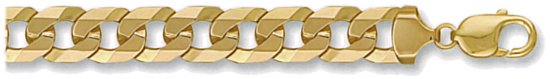 Gold bracelet High polish 9ct gold Gents 8.5 inch curb flat angular 11mm, 29 grams.