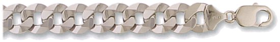 Gold bracelet High polish 9ct white gold Gents 8.5 inch curb flat angular 13mm, 35 grams.