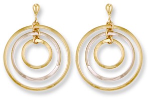 Gold drop earrings High polish 9ct gold Three circles bicolor 28mm diameter, 2.9 grams.