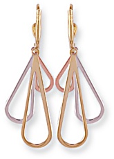 Gold drop earrings High polish 9ct gold Triple tear tricolor 43mm h, 2.0 grams.