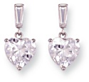 Gold drop earrings Clear zirconium High polish 9ct white gold Heart 19mm height, 3.5 grams.