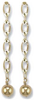 Gold drop earrings High polish 9ct gold Ball on chain 65mm height, 4.4 grams.