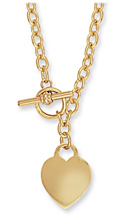 Gold necklace High polish 9ct gold Large heart Tbar solid 17 inch, 22.7 grams.