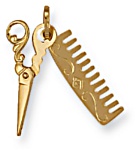 Gold pendant High polish 9ct gold Scissors and comb, 1.6 grams.