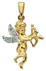 Gold pendant Diamonds High polish 9ct gold Figure of 8 pave jewels bicolor 28mm h, 0.8 grams.