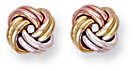 Gold stud earrings High polish 9ct gold 10mm double tube knot tricolor, 1.9 grams.