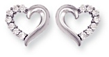 Gold stud earrings Clear zirconium High polish 9ct white gold 13mm w heart half jewelled, 2.3 grams.