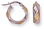Gold hoop earrings High polish 9ct gold Hemisphere twist bicolor 15mm, 1.3 grams.