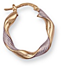 Gold hoop earrings High polish 9ct gold Eye shape ribbed twist bicolor 23mm, 1.5 grams.