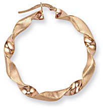 Gold hoop earrings High polish Sand blasted 9ct gold Eye shape twist 39mm, 3.2 grams.