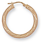 Gold hoop earrings High polish 9ct gold Circle knurled twist 25mm, 1.4 grams.