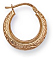 Gold hoop earrings High polish 9ct gold Ornate 18mm, 1.2 grams.