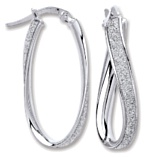 Gold hoop earrings High polish 9ct white gold Oval undulating moondust 30mm h, 1.9 grams.