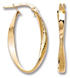 Gold hoop earrings High polish 9ct gold Oval slow ribbed twist 30mm height, 1.1 grams.