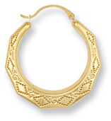 Gold hoop earrings High polish 9ct gold Triangle rounded ornate 28mm, 1.4 grams.