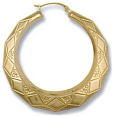 Gold hoop earrings High polish 9ct gold Triangle rounded ornate 44mm, 4.7 grams.