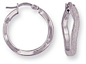 Gold hoop earrings High polish Frosted 9ct white gold Square undulating 21mm, 2.5 grams.