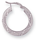 Gold hoop earrings High polish Sand blasted 9ct white gold Square etched 20mm, 2.1 grams.