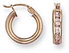 Gold hoop earrings High polish 9ct gold Clear zirconium Square jewelled 14mm, 2.6 grams.