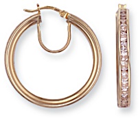 Gold hoop earrings High polish 9ct gold Clear zirconium Square jewelled 30mm, 5.5 grams.