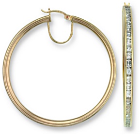 Gold hoop earrings High polish 9ct gold Clear zirconium Square jewelled 49mm, 8.3 grams.
