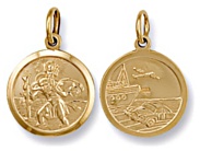 Gold pendant High polish 9ct gold St Christopher dble sided 17mm round , 3.6 grams.