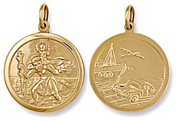 Gold pendant High polish 9ct gold St Christopher dble sided 25mm round, 7.4 grams.