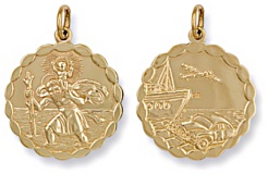 Gold pendant High polish 9ct gold St Christopher dble sided bubble edge large, 5.8 grams.