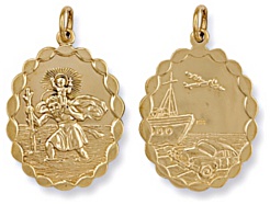 Gold pendant High polish 9ct gold St Christopher dble sided bubble edge large oval, 6.8 grams.