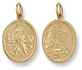 Gold pendant High polish 9ct gold St Christopher dble sided oval medium, 3.1 grams.