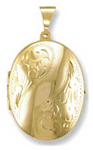 Gold pendant High polish 9ct gold Oval half pattern diagonal