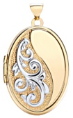 Gold pendant High polish 9ct gold Oval three white hearts pattern