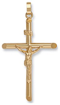 Gold pendant High polish 9ct gold 68mm crucifix circular hollow, 4.4 grams.