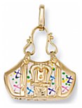 Gold pendant High polish 9ct gold Handbag patterned, 3 grams.