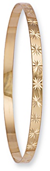 Gold bangle High polish 9ct gold 4mm various patterns, 6.0 grams.