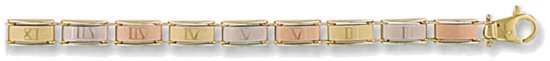 Gold bracelet High polish 9ct gold 5.5mm Roman numerals tricolor, 9.2 grams.