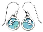 Silver drop earrings turquoise colour High polish Oxidised Sterling Silver Flower cutout oval, 1.3 grams.
