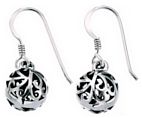 Silver drop earrings Oxidised Sterling Silver Ball filigree