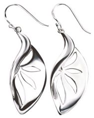 Silver drop earrings High polish Sterling Silver Eye shape curvaceous flower cutout 47mm