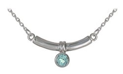 Silver necklace Blue topaz High polish Sterling Silver Bar with hung jewel 17 inch