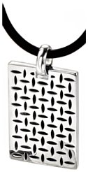 Silver necklace Oxidised Sterling Silver Mens rectangle grating 20 inch rubber necklace