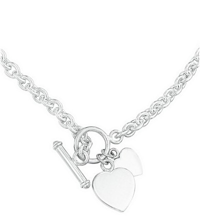 Silver necklace High polish Sterling Silver Tbar heart on light chunky chain 16 inch