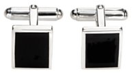Silver cufflinks High polish Sterling Silver Black agate Square inset jewel