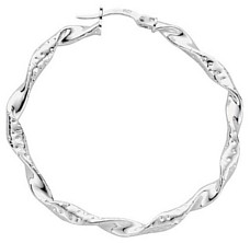 Silver hoop earrings High polish Sterling Silver Oval twist indented 2.5mm, 8.5 grams.
