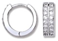 Silver hoop earrings High polish Sterling Silver Clear zirconium Double jewelled huggies 15mm hinged, 4 grams.