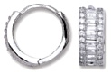 Silver hoop earrings High polish Sterling Silver Clear zirconium Triple jewelled huggies 15mm hinged, 3 grams.