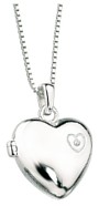 Silver necklace High polish Sterling Silver Diamond Girls locket heart large on 14 inch chain, 5.4 grams.