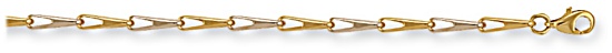 Gold bracelet High polish 9ct white and yellow gold Triangular links width 1.9 to 3.0mm, 2.8 grams.