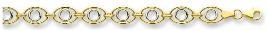 Gold bracelet High polish 9ct white and yellow gold Circle in oval link width 7.9mm, 4.0 grams.